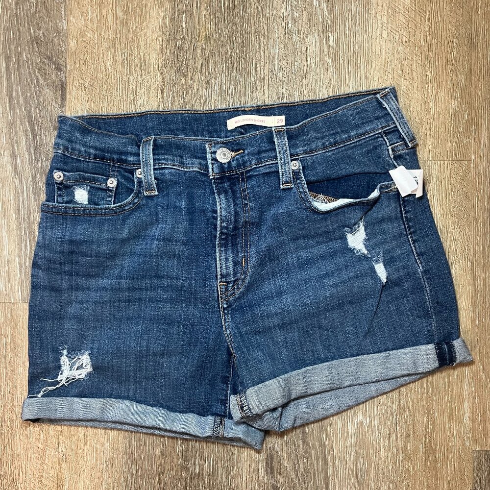 Levi's Medium Wash Mid Length Distressed Denim Shorts Size 29 / 6